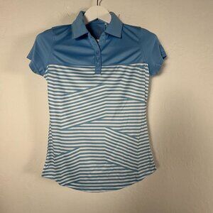 CBUK Womens Blue & White Striped Short Sleeve Collared Golf Polo Shirt XS New